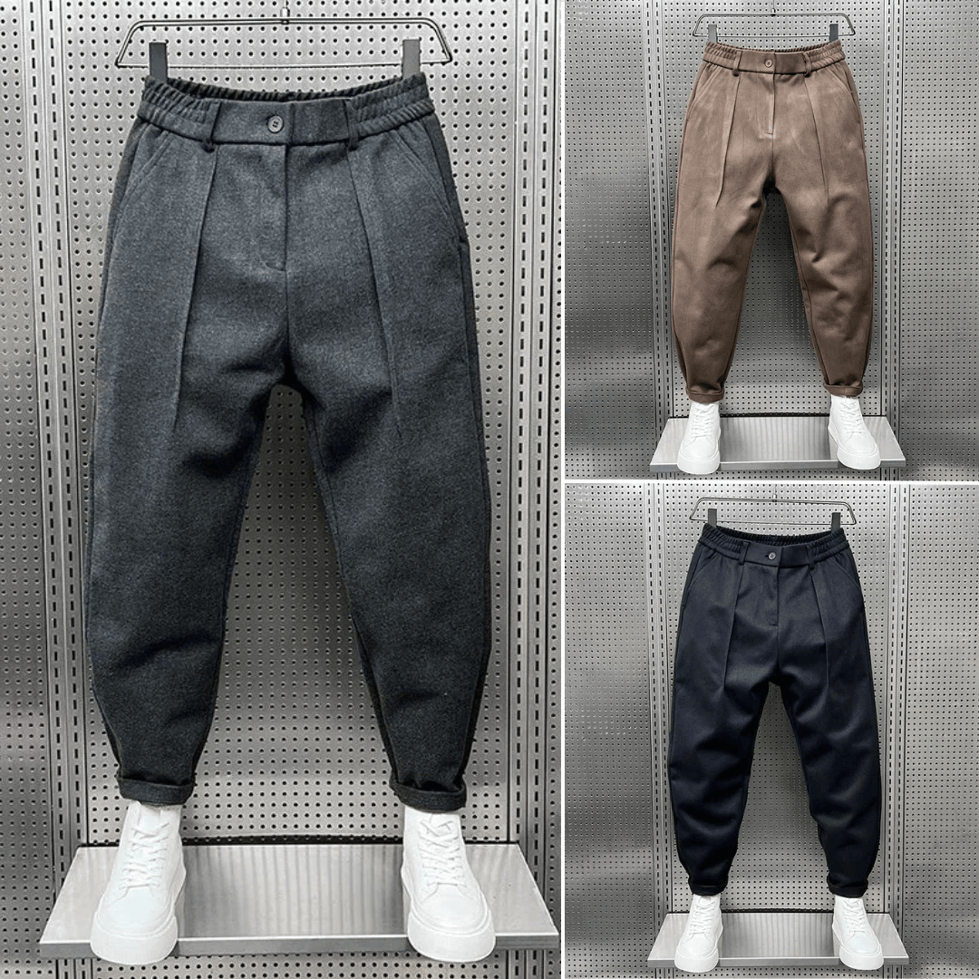 Men's Tapered Wool Blend Trousers-Trousers-Azzella London