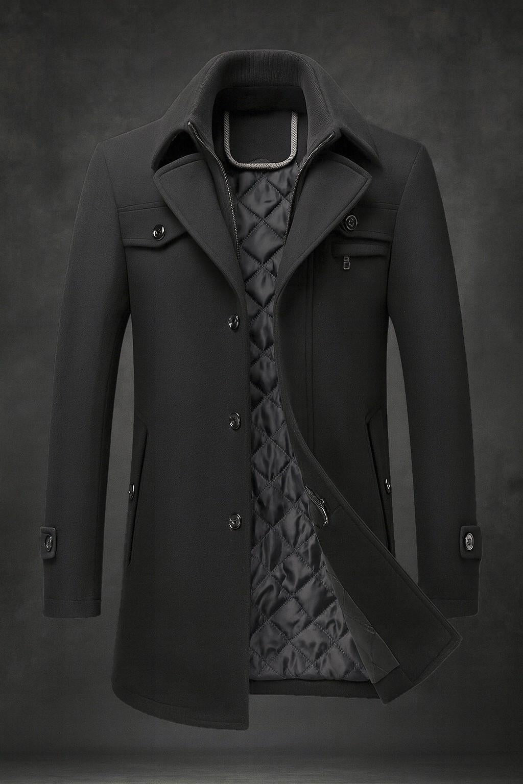 Men's Textured Collar Winter Jacket-Azzella London