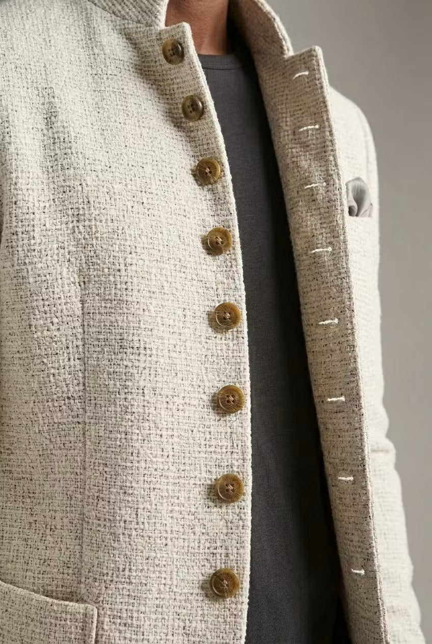 Men's Textured Mandarin Collar Blazer-Blazer-Azzella London