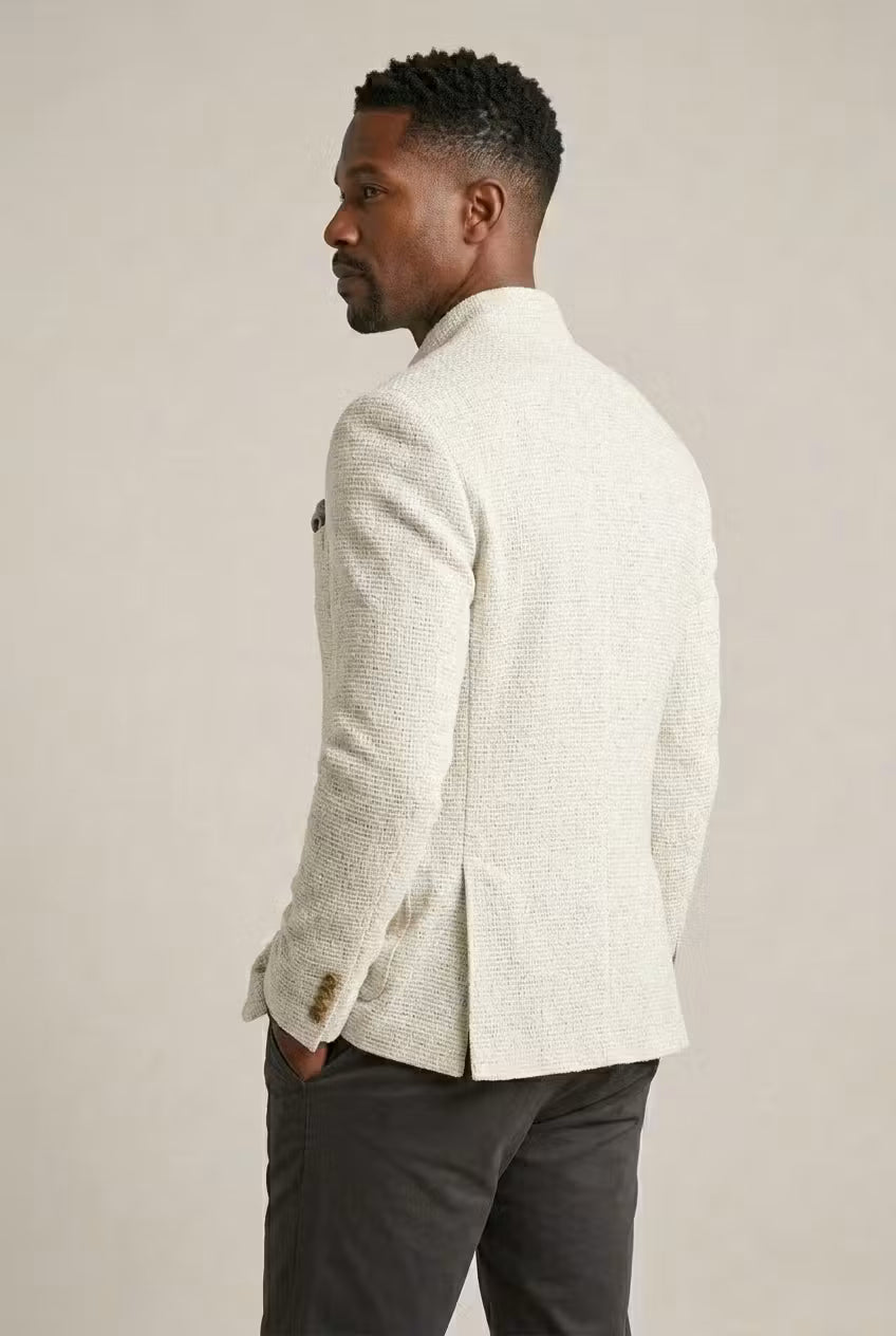 Men's Textured Mandarin Collar Blazer-Blazer-Azzella London