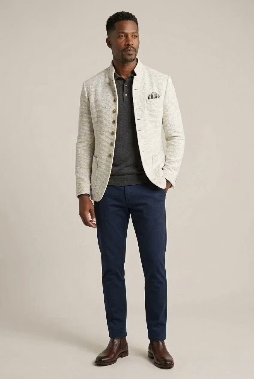 Men's Textured Mandarin Collar Blazer-Blazer-Azzella London