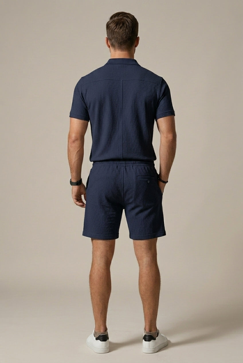 Men's Textured Polo & Shorts Set-Clothing Set-Azzella London