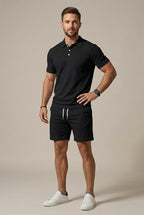 Men's Textured Polo & Shorts Set-Clothing Set-Azzella London