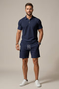 Men's Textured Polo & Shorts Set-Clothing Set-Azzella London