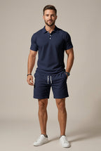 Men's Textured Polo & Shorts Set-Clothing Set-Azzella London