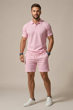 Men's Textured Polo & Shorts Set-Clothing Set-Azzella London
