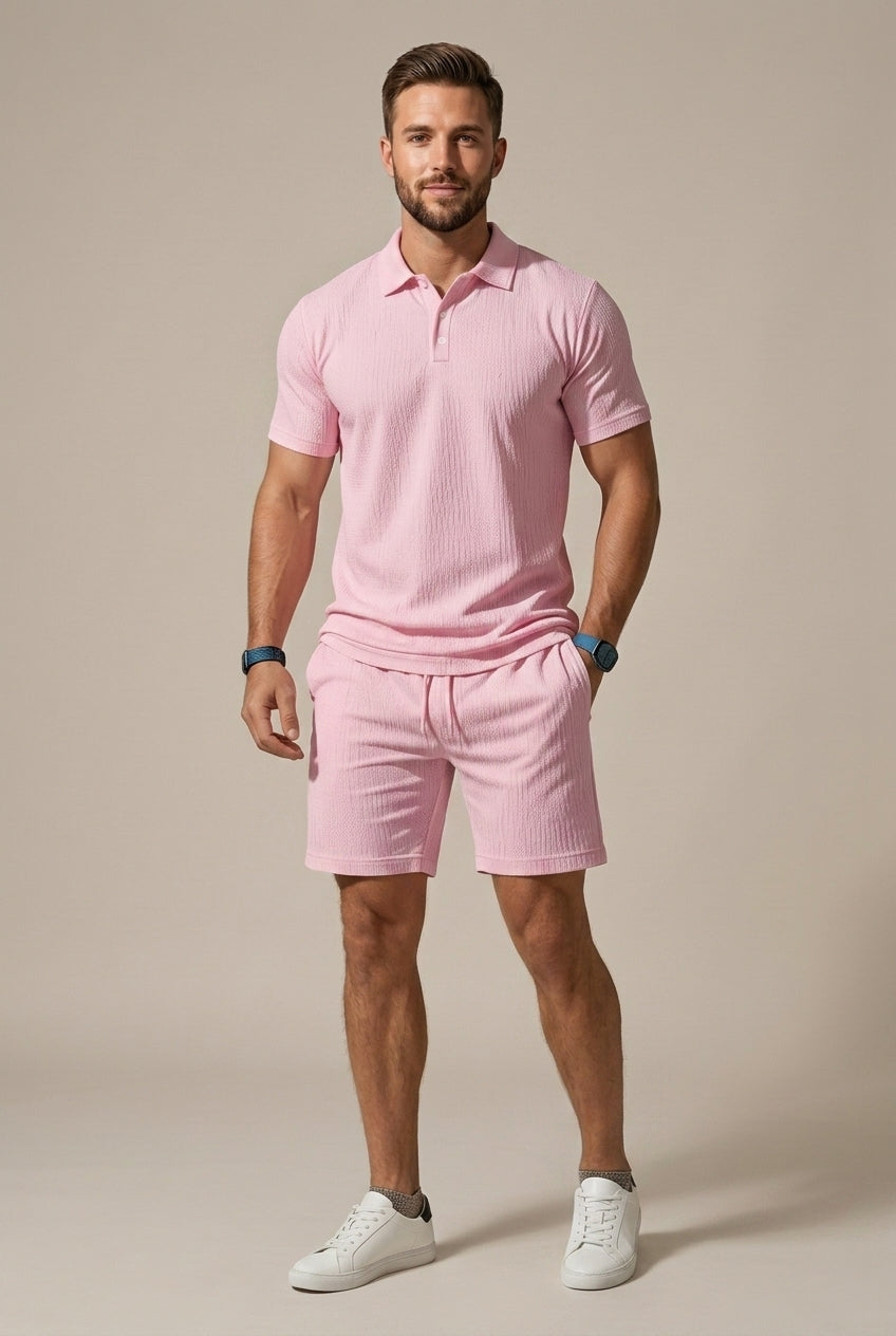 Men's Textured Polo & Shorts Set-Clothing Set-Azzella London