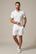 Men's Textured Polo & Shorts Set-Clothing Set-Azzella London