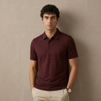 Men's Textured Short-Sleeve Button Polo Shirt-Azzella London