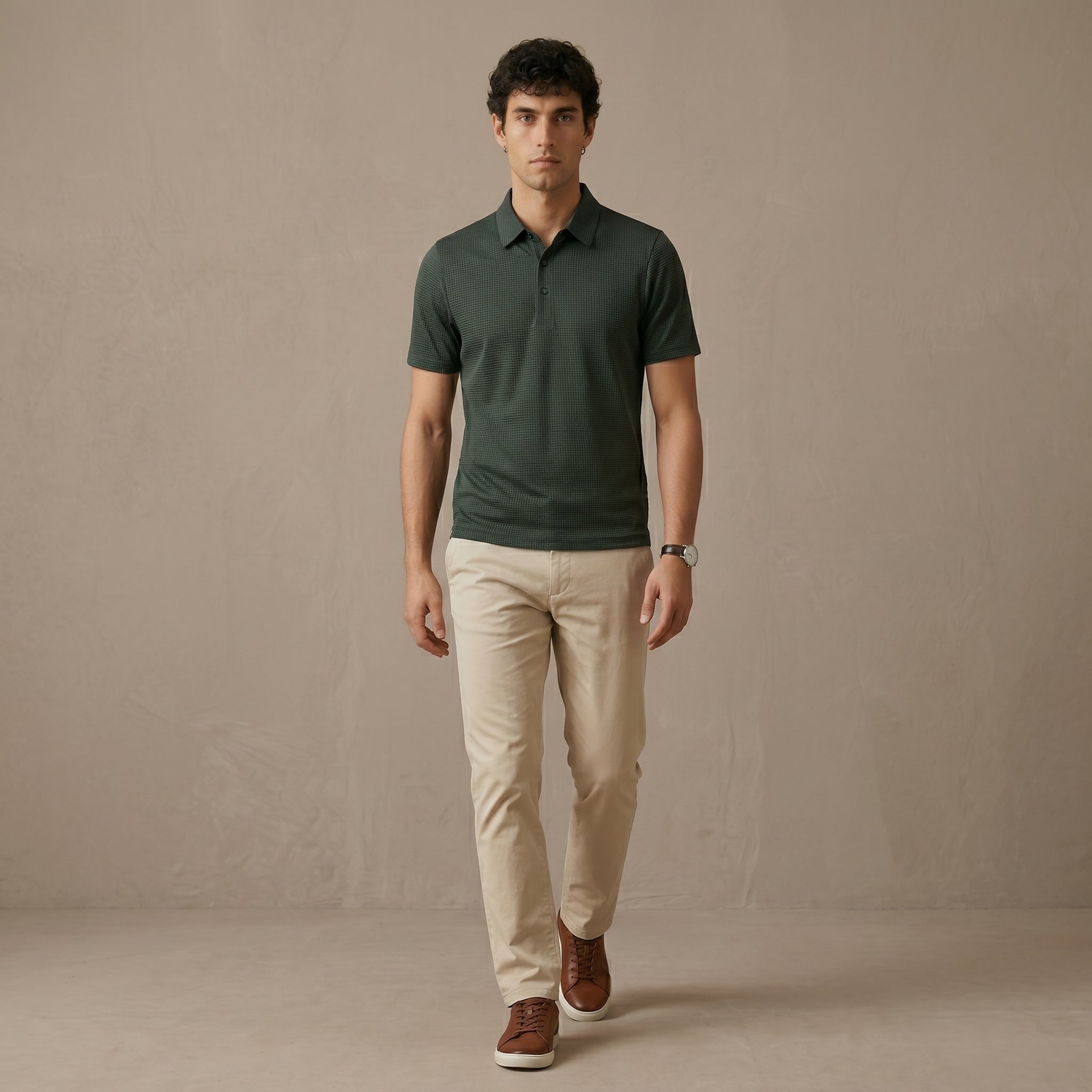 Men's Textured Short-Sleeve Button Polo Shirt-Azzella London