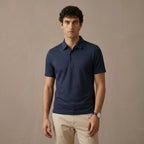 Men's Textured Short-Sleeve Button Polo Shirt-Azzella London