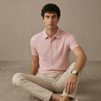 Men's Textured Short-Sleeve Button Polo Shirt-Azzella London