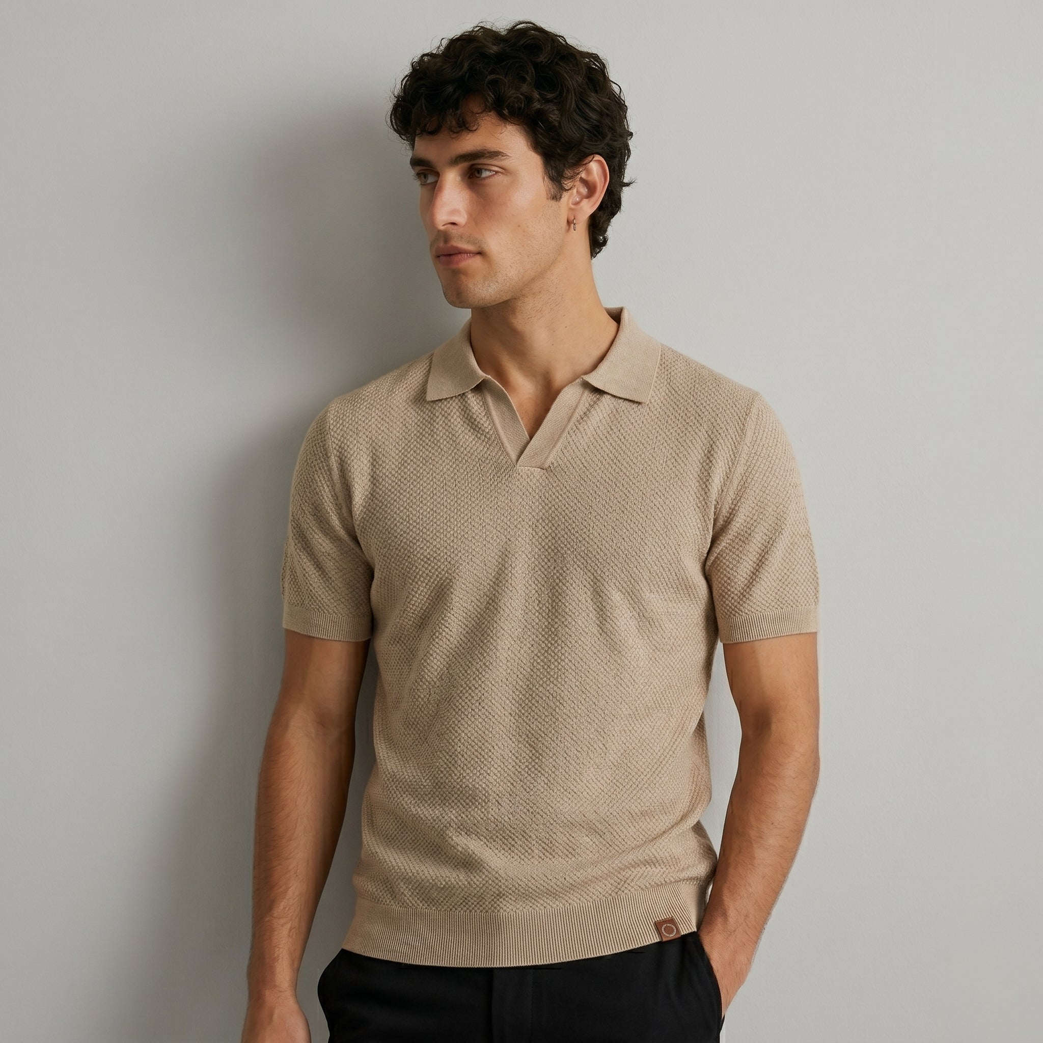 Men's Textured Short-Sleeve Polo Shirt-Azzella London