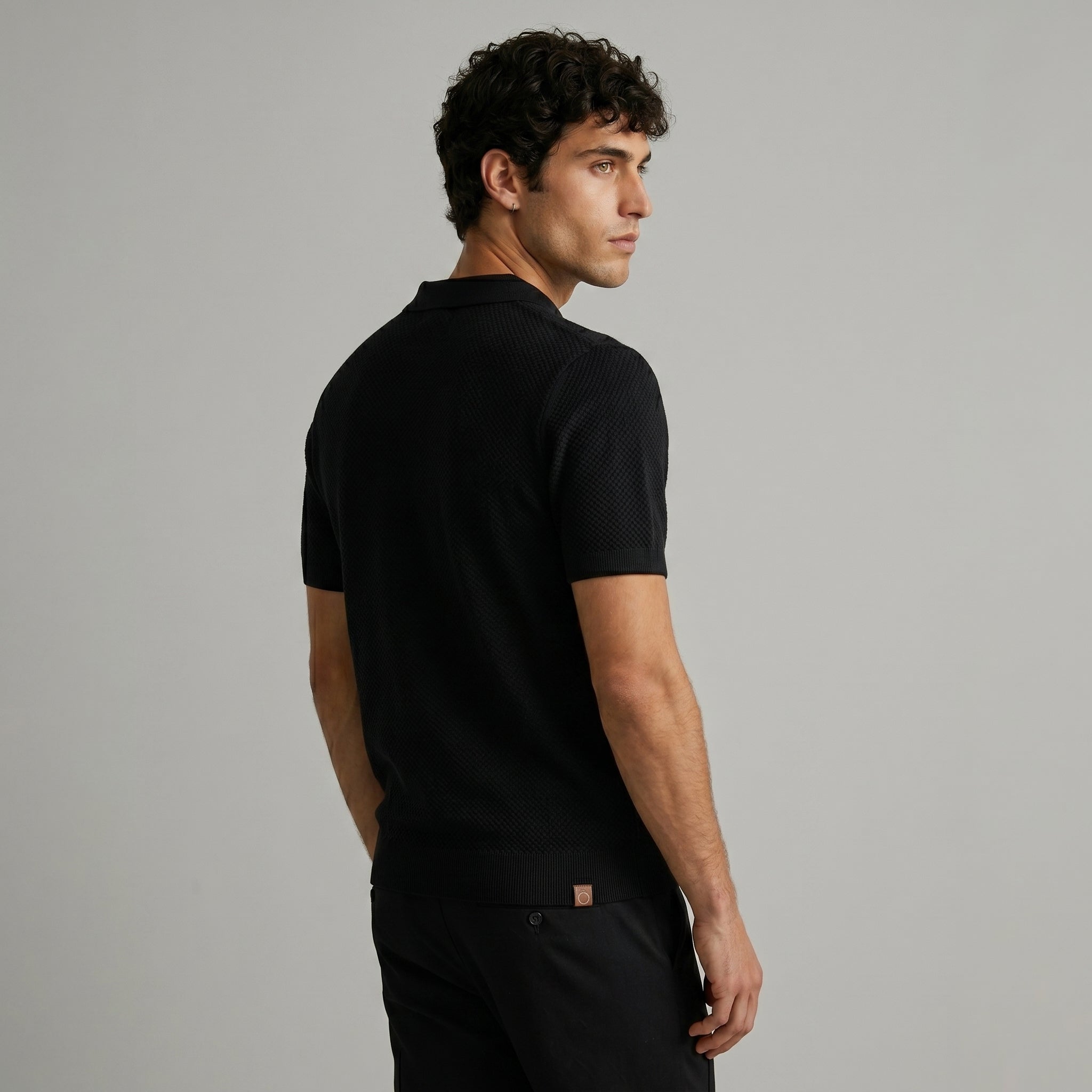 Men's Textured Short-Sleeve Polo Shirt-Azzella London
