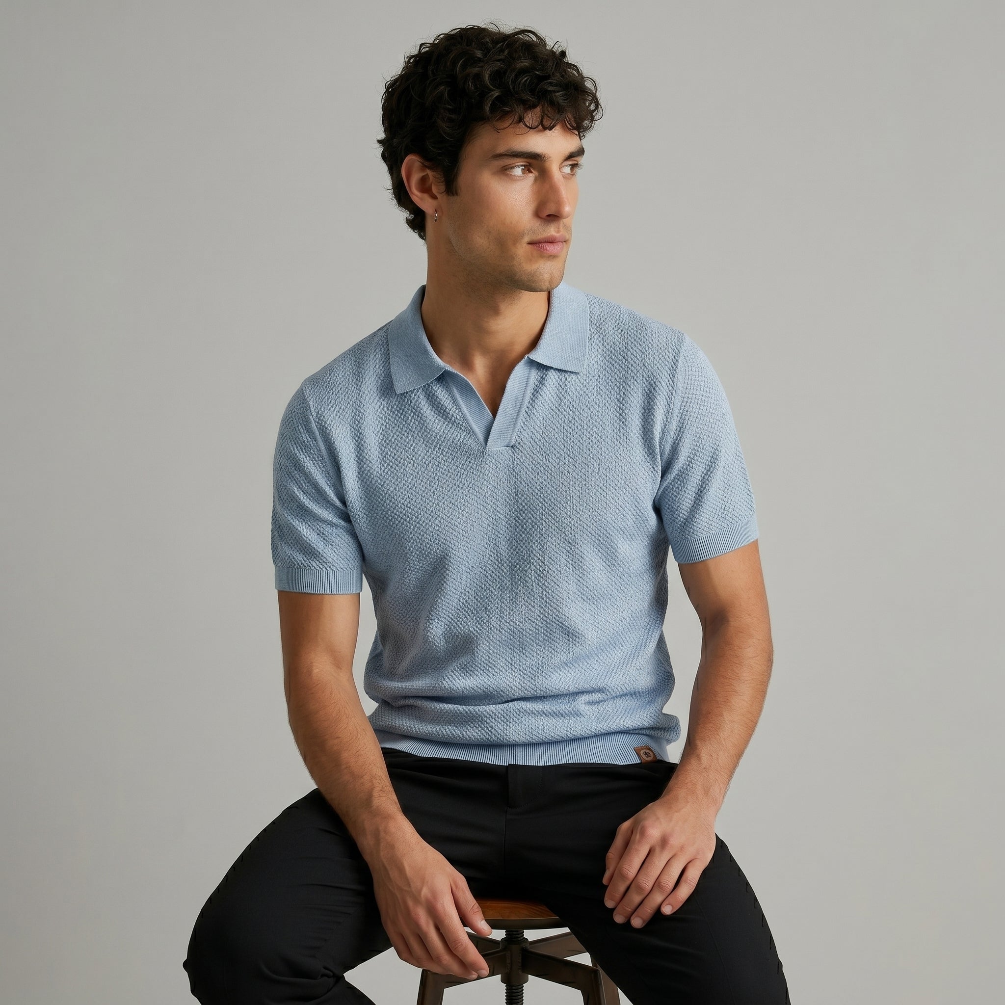 Men's Textured Short-Sleeve Polo Shirt-Azzella London