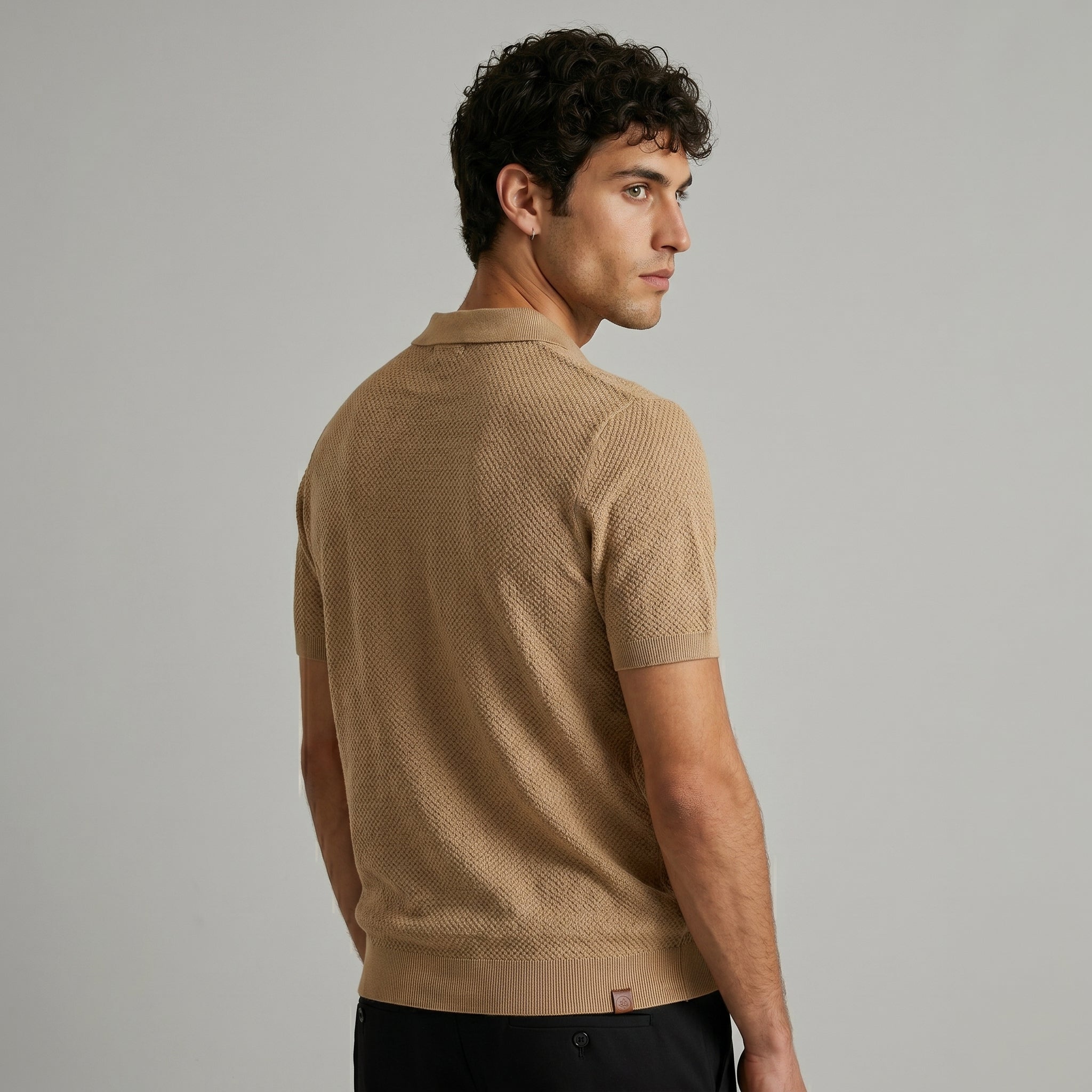 Men's Textured Short-Sleeve Polo Shirt-Azzella London
