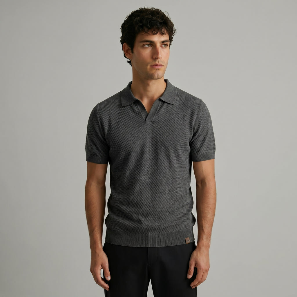 Men's Textured Short-Sleeve Polo Shirt-Azzella London