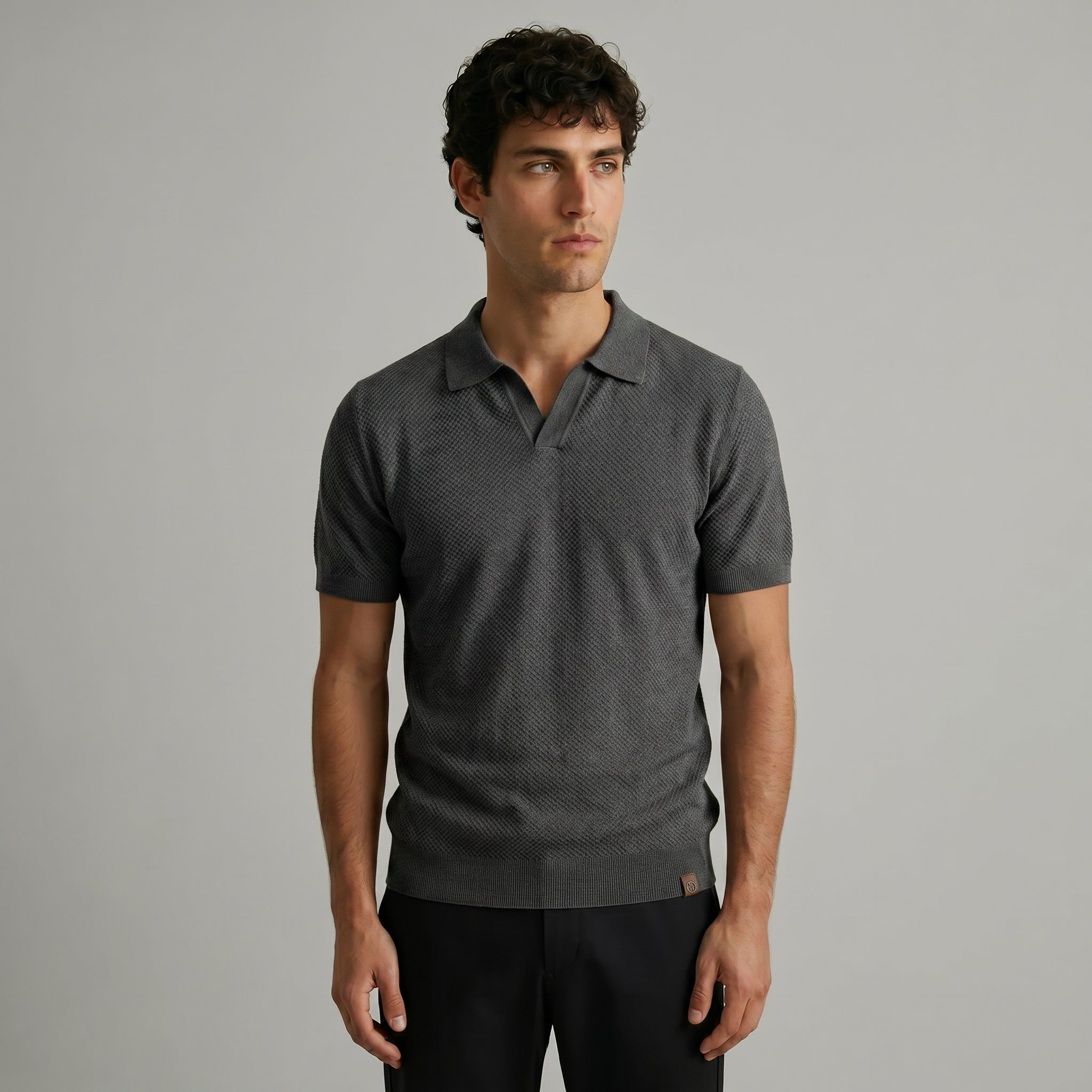 Men's Textured Short-Sleeve Polo Shirt-Azzella London