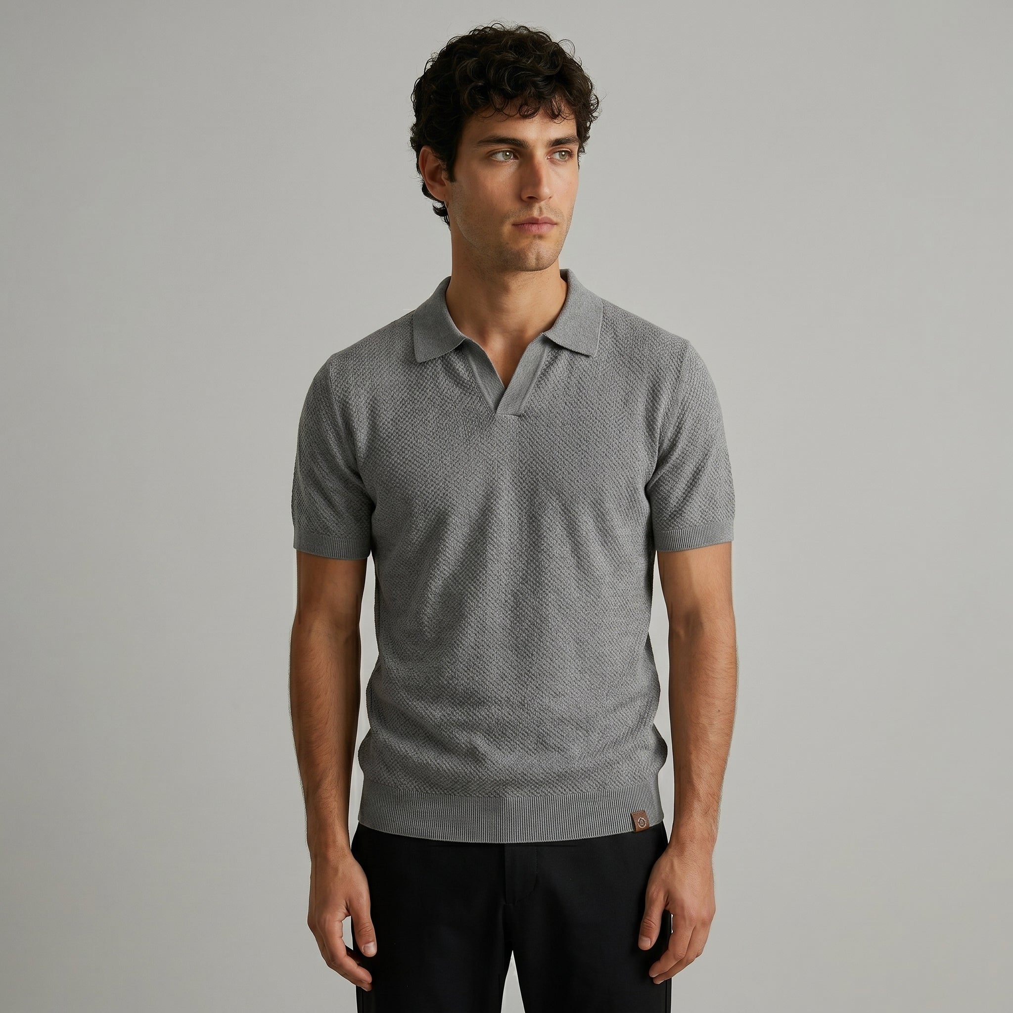 Men's Textured Short-Sleeve Polo Shirt-Azzella London