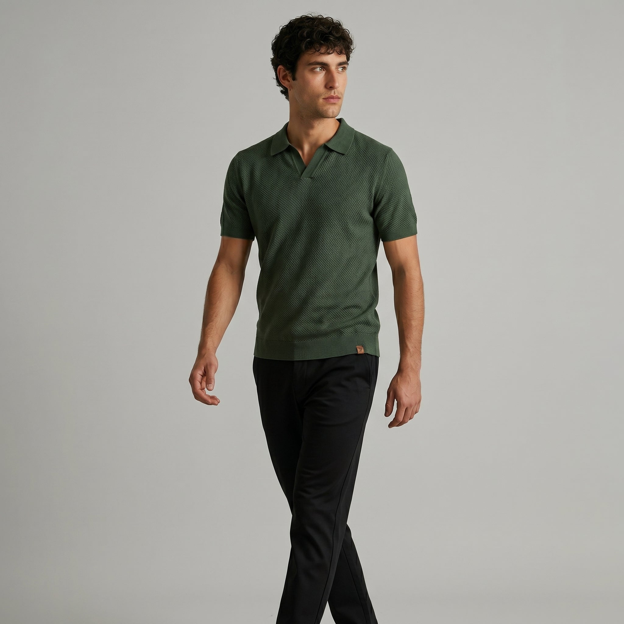 Men's Textured Short-Sleeve Polo Shirt-Azzella London