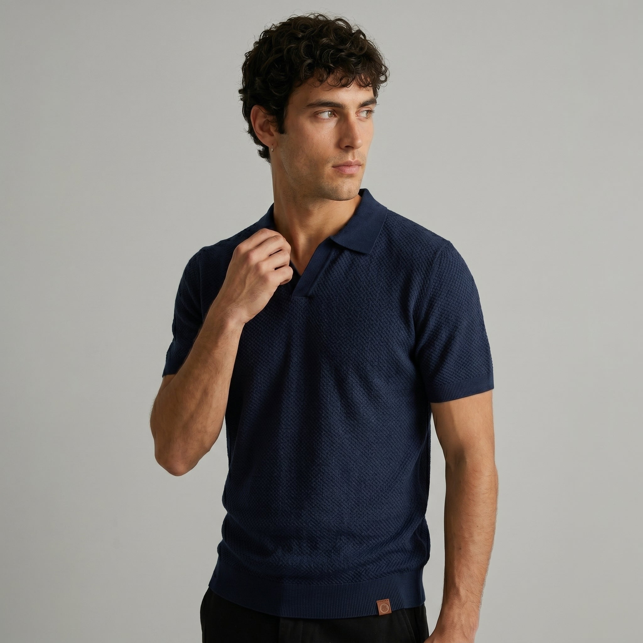 Men's Textured Short-Sleeve Polo Shirt-Azzella London