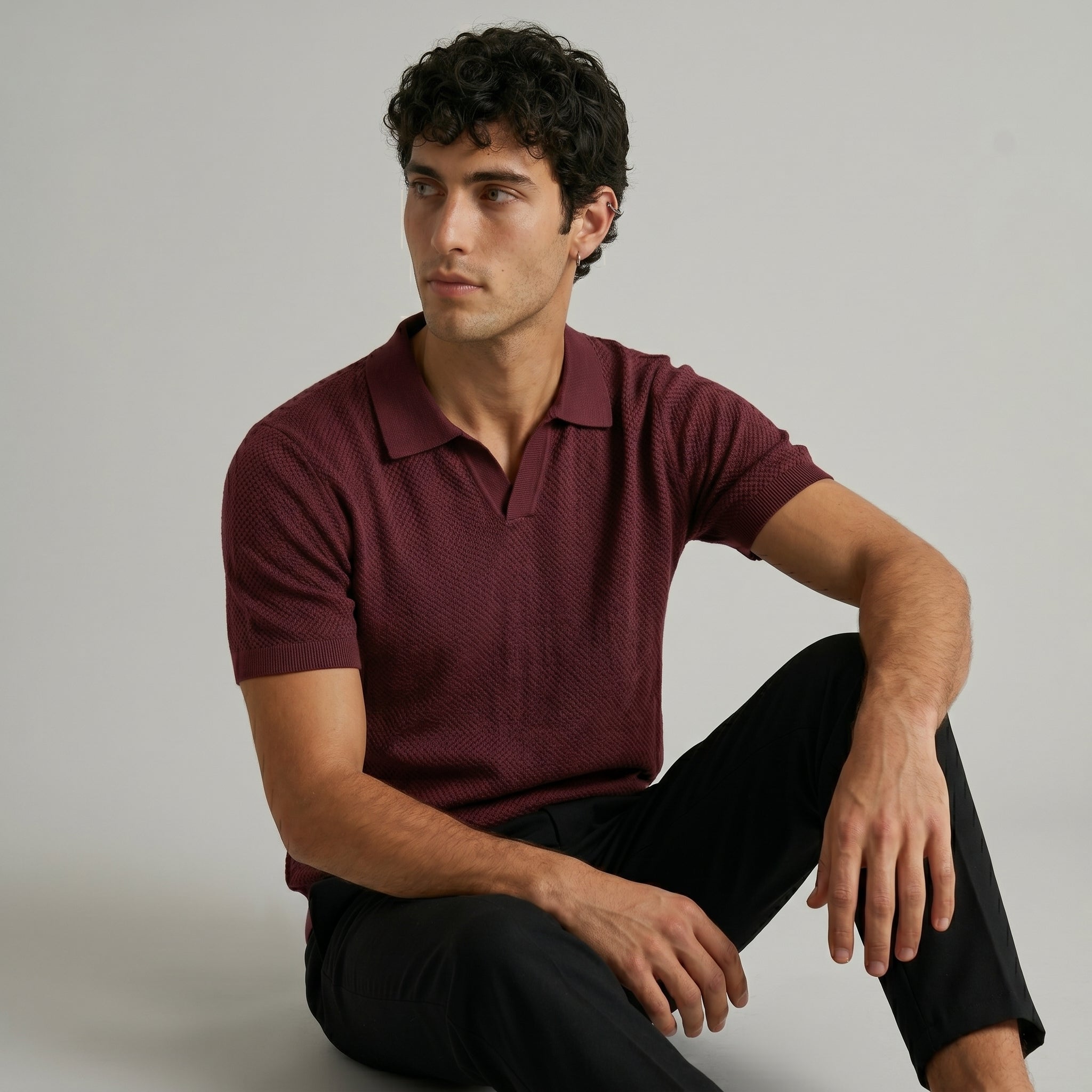 Men's Textured Short-Sleeve Polo Shirt-Azzella London