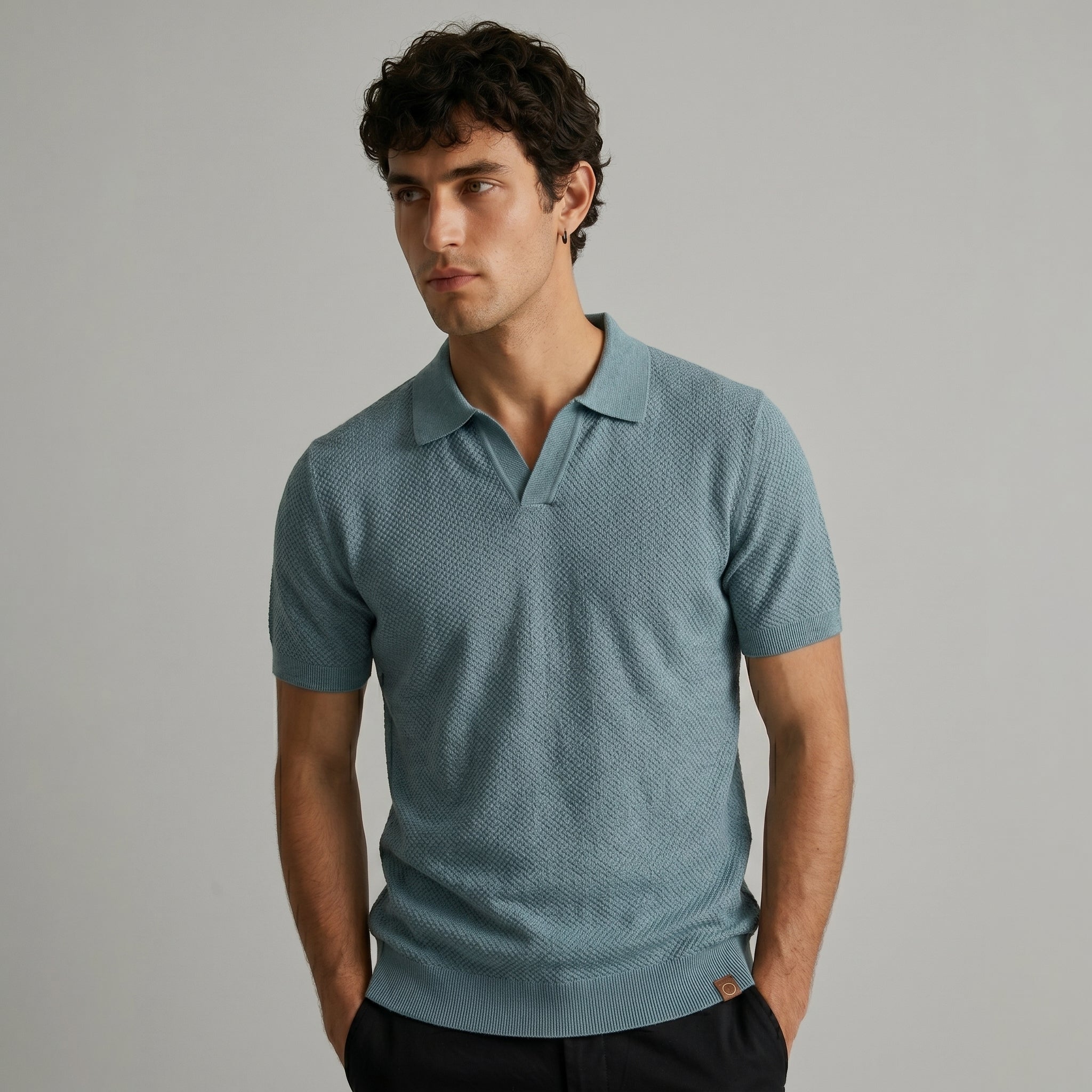 Men's Textured Short-Sleeve Polo Shirt-Azzella London