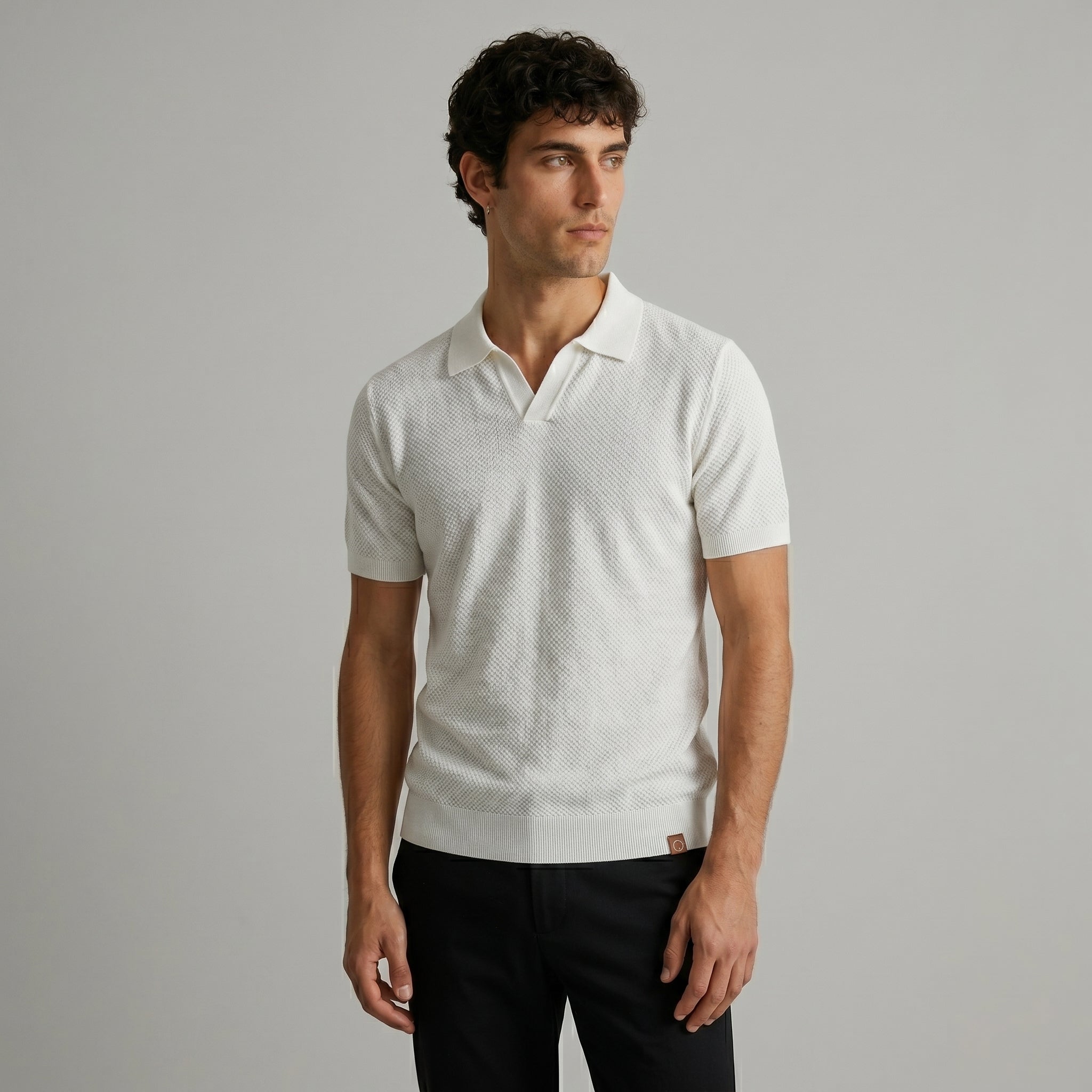 Men's Textured Short-Sleeve Polo Shirt-Azzella London