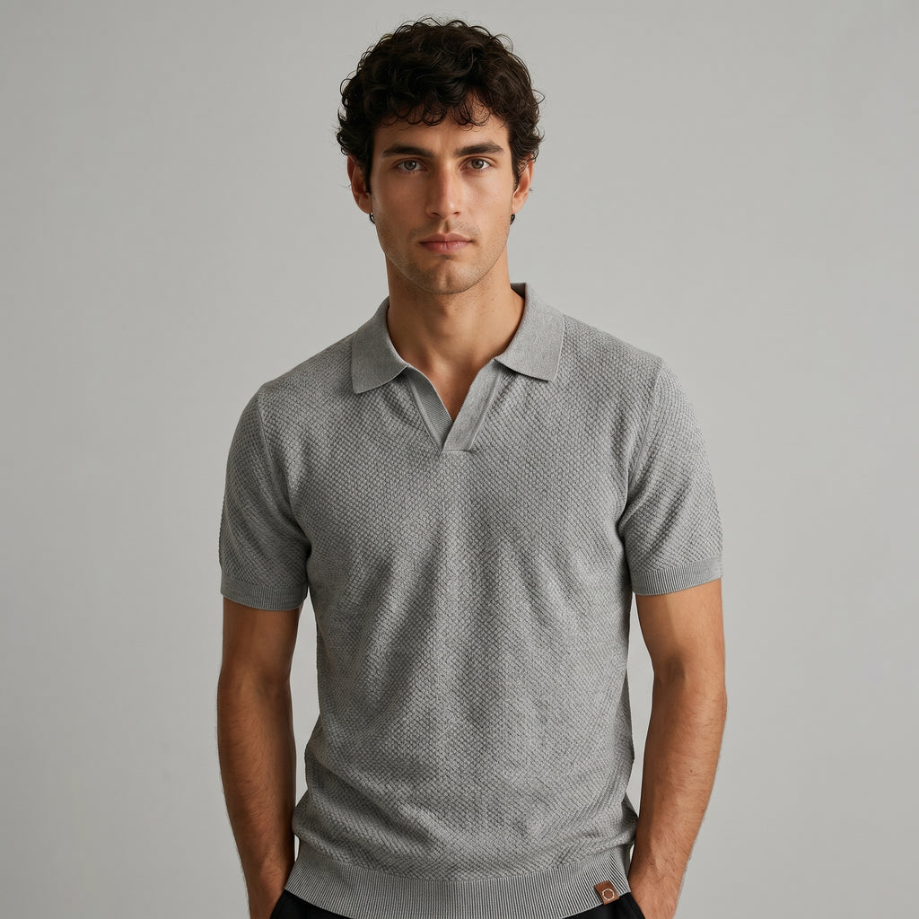 Men's Textured Short-Sleeve Polo Shirt-Azzella London