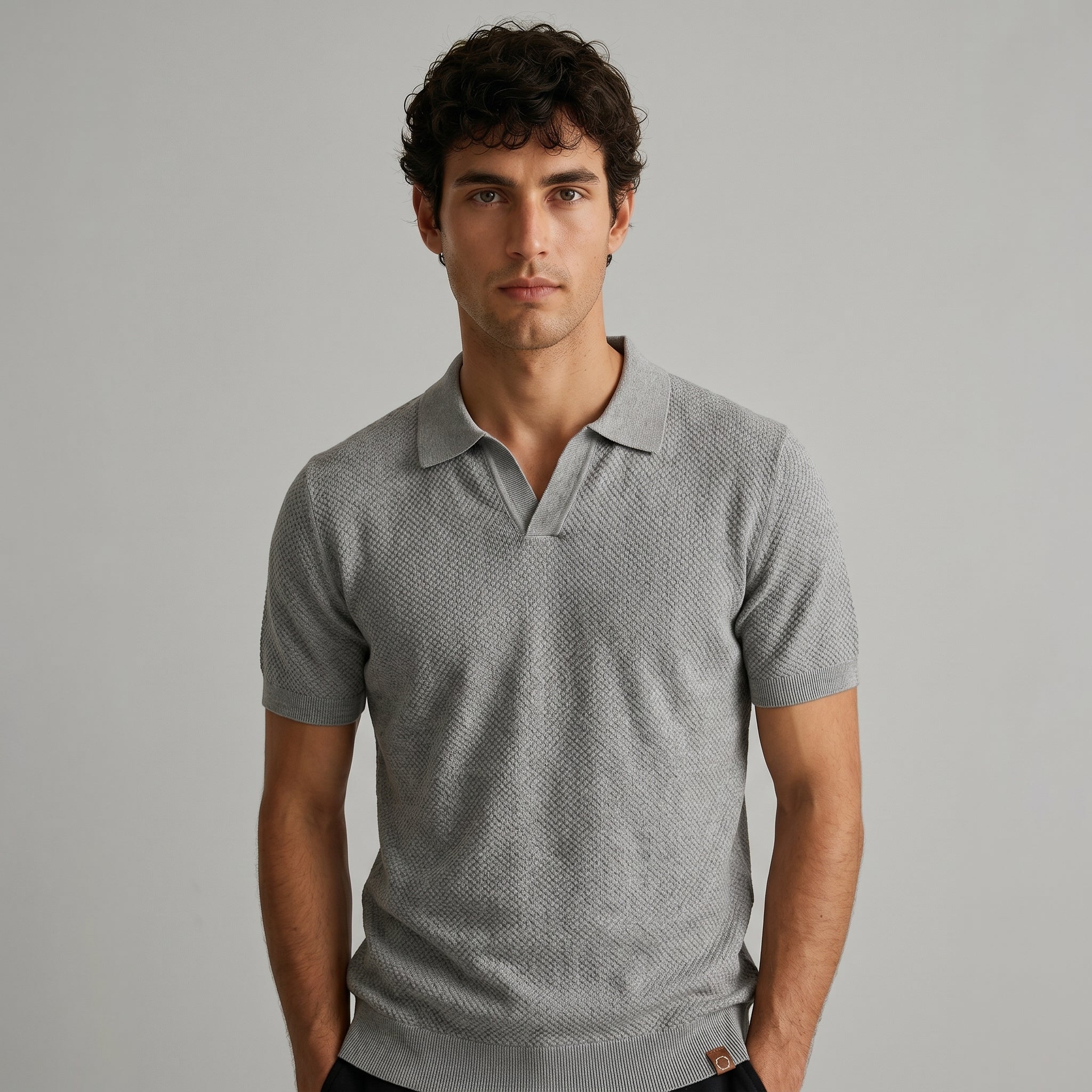Men's Textured Short-Sleeve Polo Shirt-Azzella London