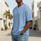 Men's V-Neck Waffle T-Shirt-T-Shirt-Azzella London