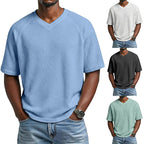 Men's V-Neck Waffle T-Shirt-T-Shirt-Azzella London