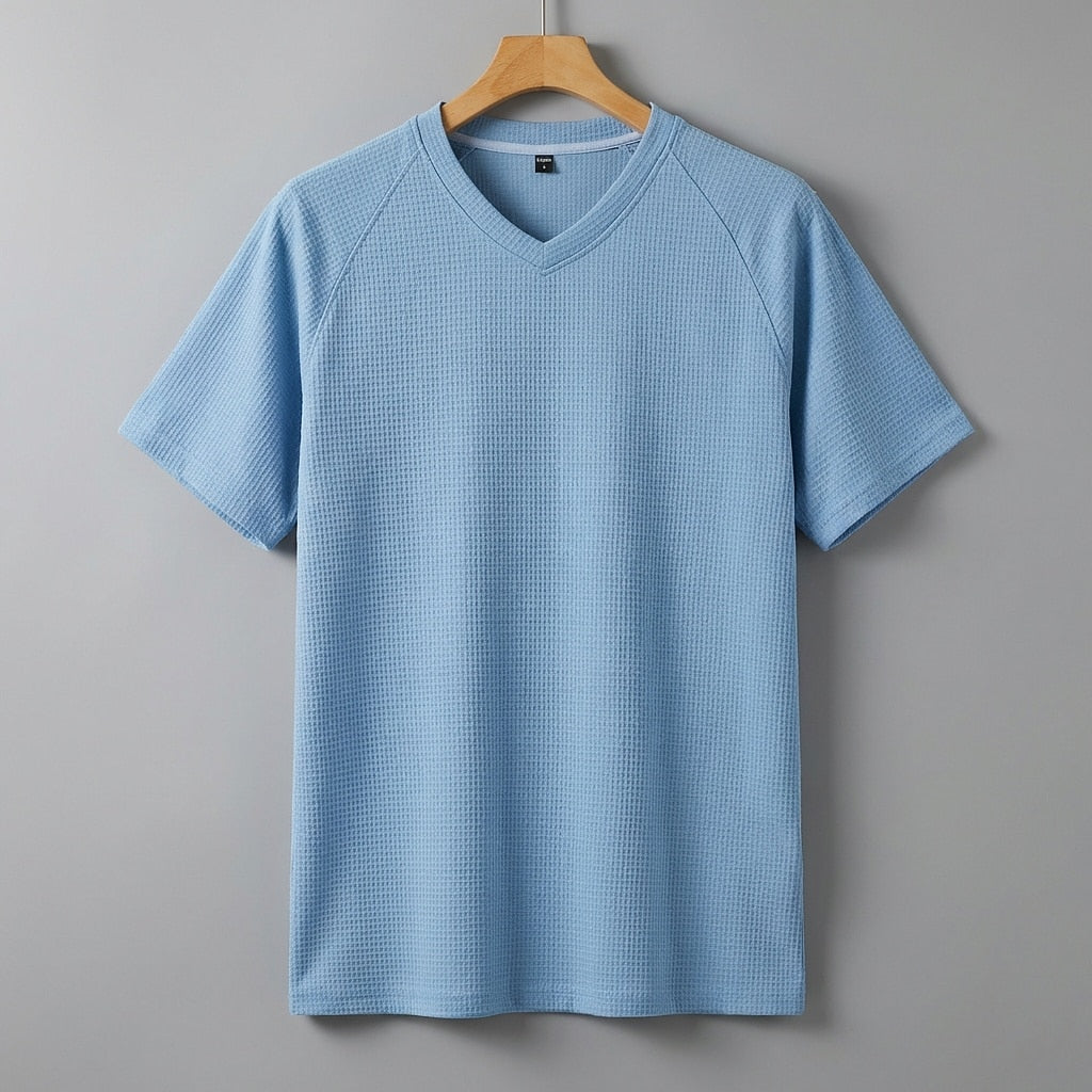Men's V-Neck Waffle T-Shirt-T-Shirt-Azzella London