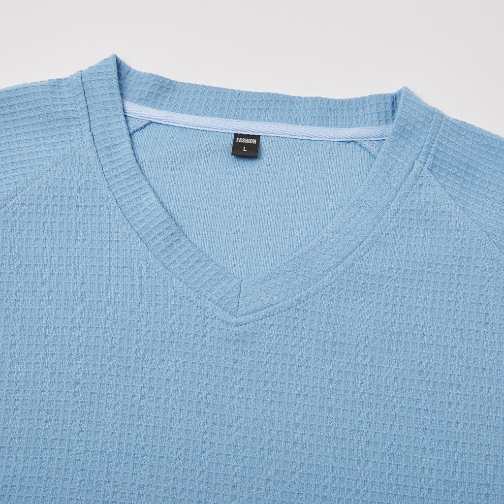 Men's V-Neck Waffle T-Shirt-T-Shirt-Azzella London