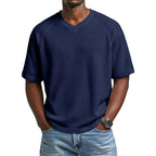 Men's V-Neck Waffle T-Shirt-T-Shirt-Azzella London