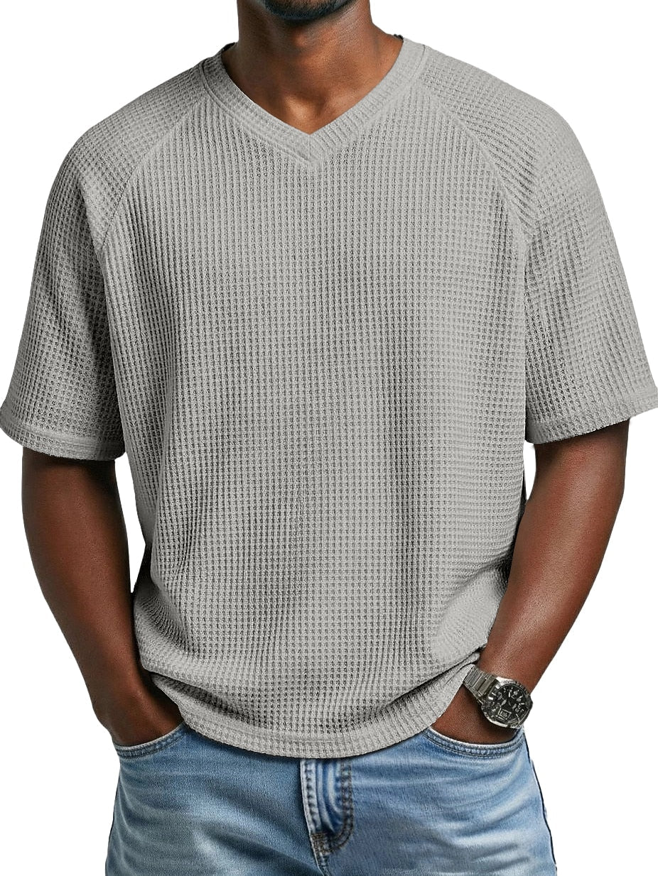Men's V-Neck Waffle T-Shirt-T-Shirt-Azzella London