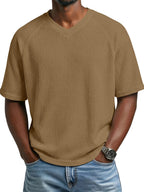 Men's V-Neck Waffle T-Shirt-T-Shirt-Azzella London