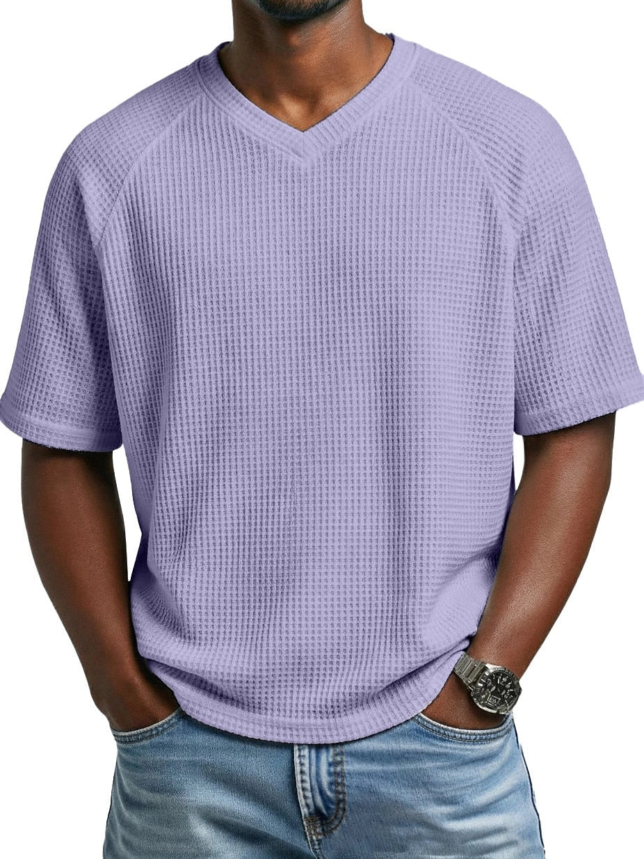 Men's V-Neck Waffle T-Shirt-T-Shirt-Azzella London