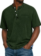 Men's Vintage-Wash Cotton Henley Tee-T-Shirt-Azzella London