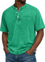 Men's Vintage-Wash Cotton Henley Tee-T-Shirt-Azzella London