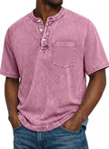 Men's Vintage-Wash Cotton Henley Tee-T-Shirt-Azzella London