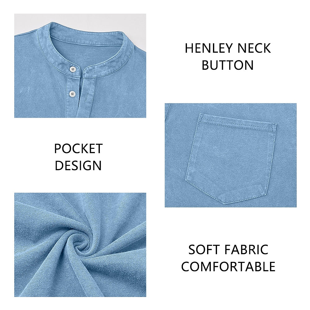 Men's Vintage Washed Henley-Shirt-Azzella London