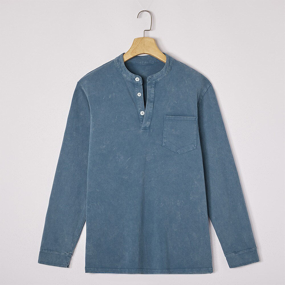Men's Vintage Washed Henley-Shirt-Azzella London