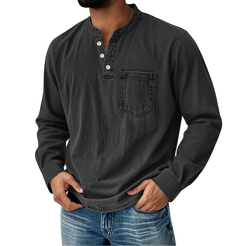 Men's Vintage Washed Henley-Shirt-Azzella London