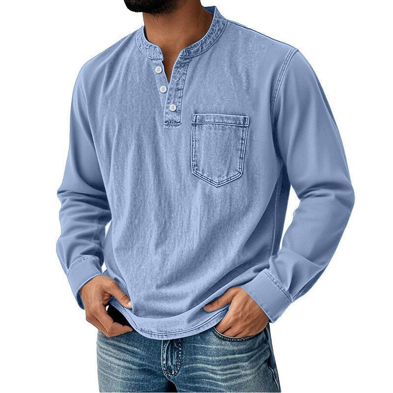 Men's Vintage Washed Henley-Shirt-Azzella London