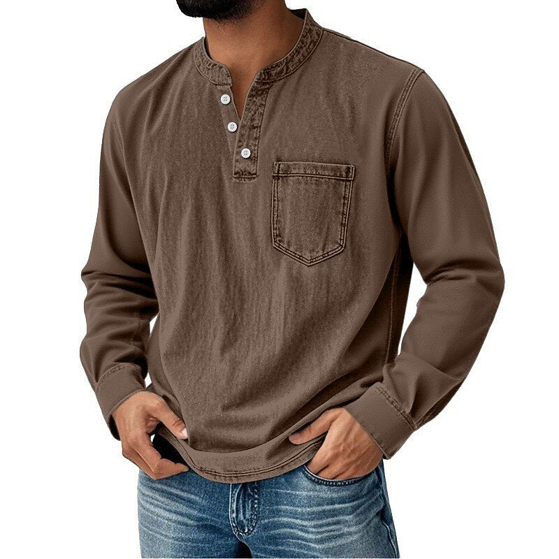 Men's Vintage Washed Henley-Shirt-Azzella London