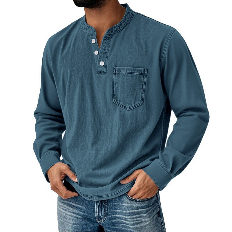 Men's Vintage Washed Henley-Shirt-Azzella London