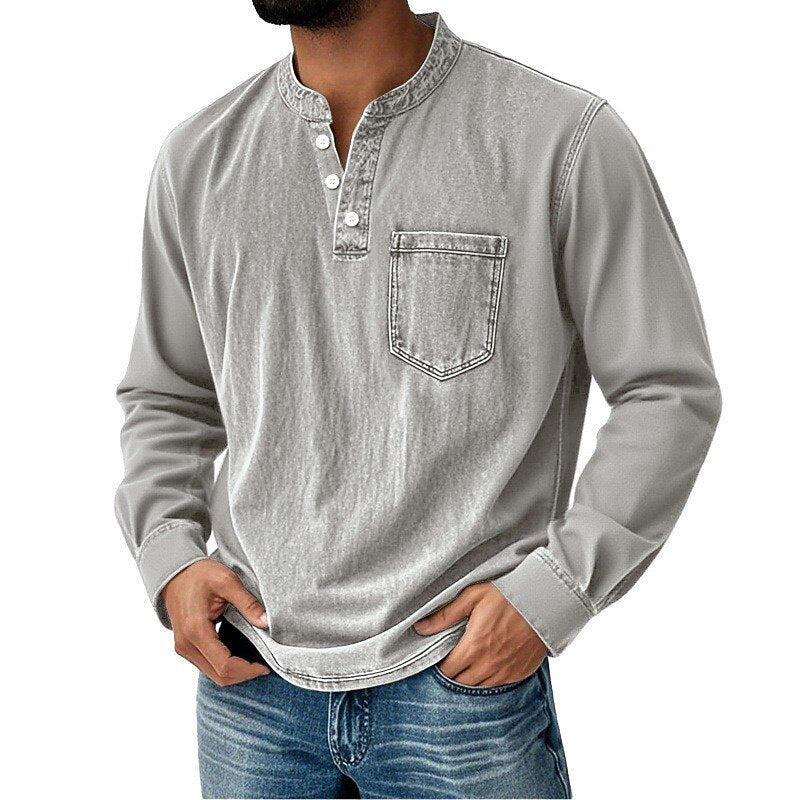 Men's Vintage Washed Henley-Shirt-Azzella London