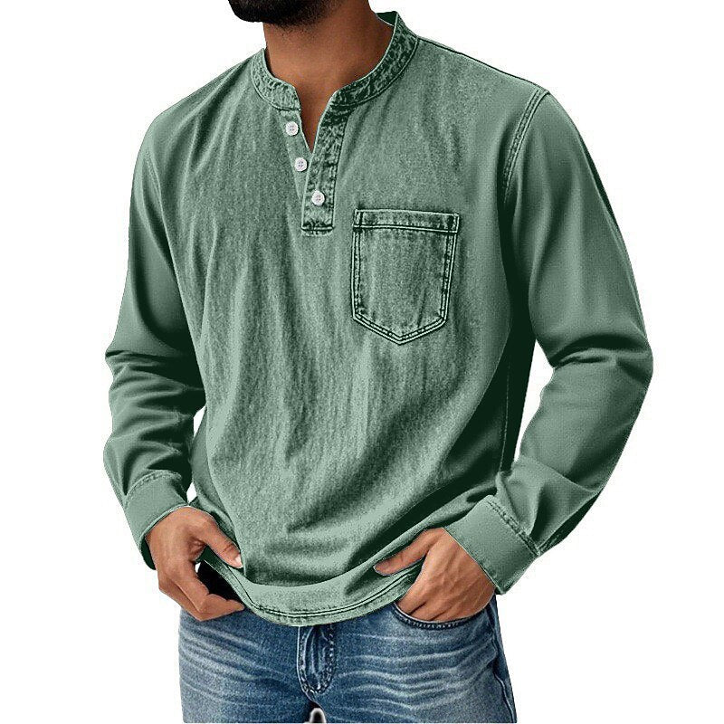 Men's Vintage Washed Henley-Shirt-Azzella London