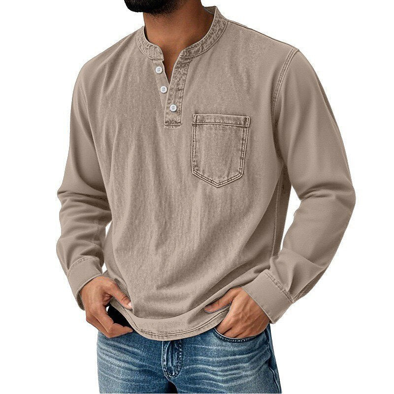 Men's Vintage Washed Henley-Shirt-Azzella London